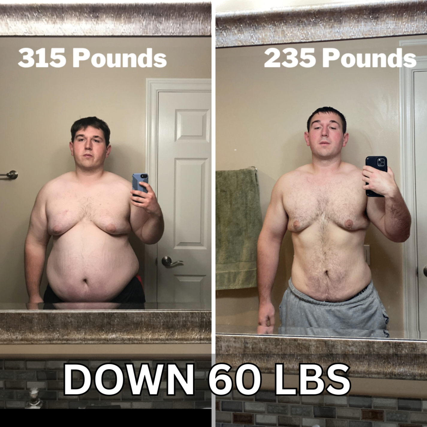 HEAT client transformation showing 315 to 235 pounds